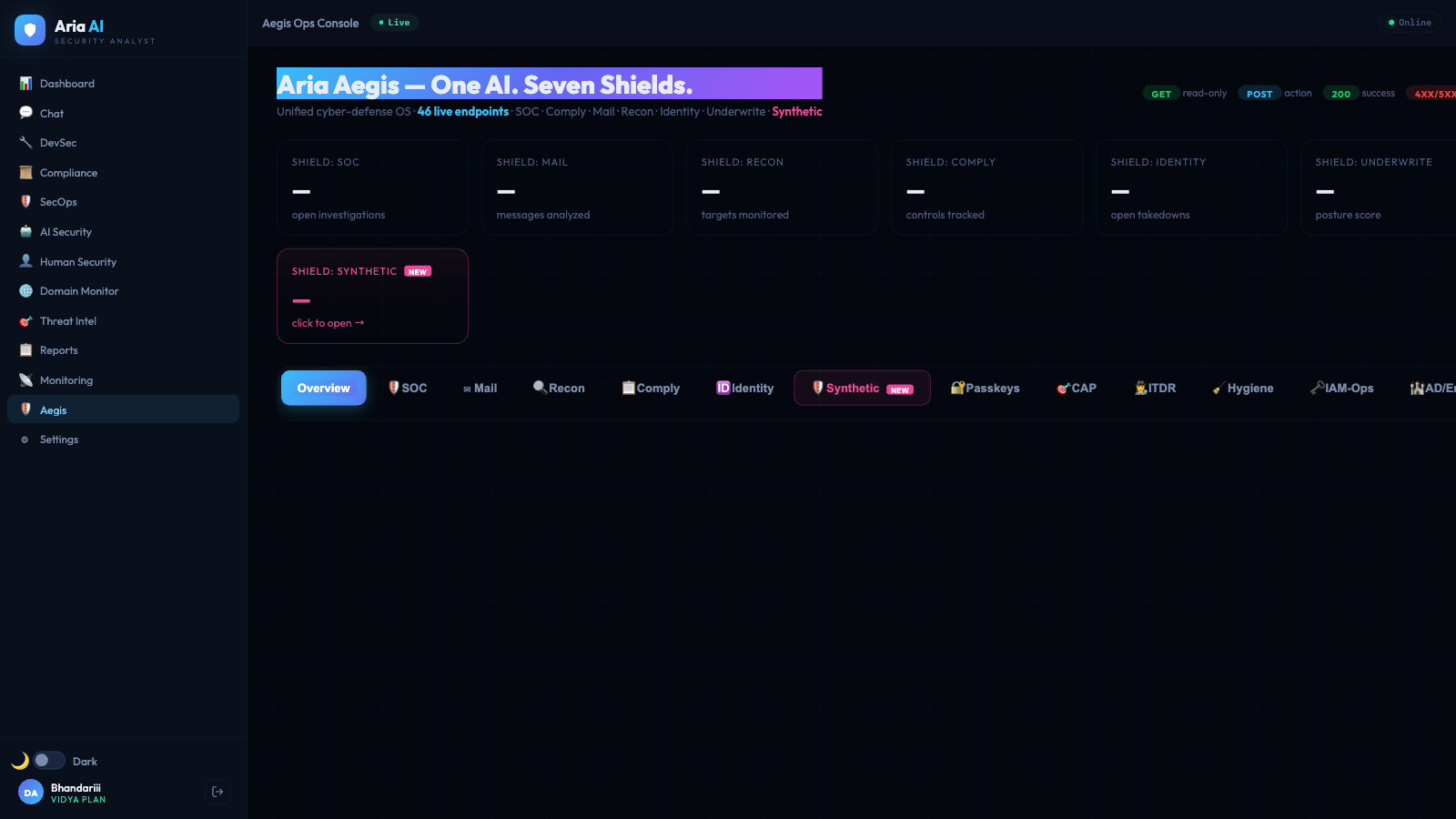 Aegis Ops Console — 7-shield SOC
